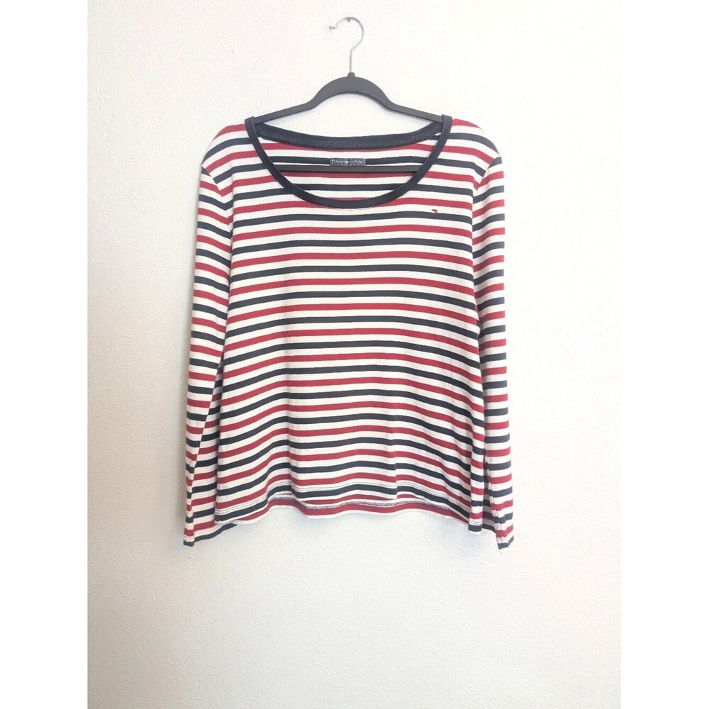Tommy Hilfiger Striped Long Sleeve Top XL Red White Blue Nautical Cotton Tee